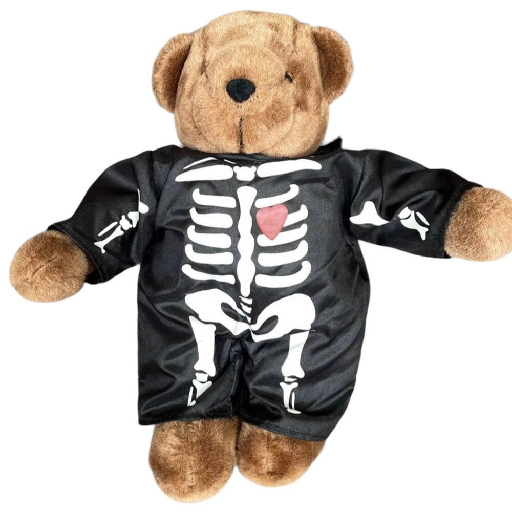 Vintage 1990s y2k Halloween Bear Nylon Skeleton Costume Plush Stuffed Toy